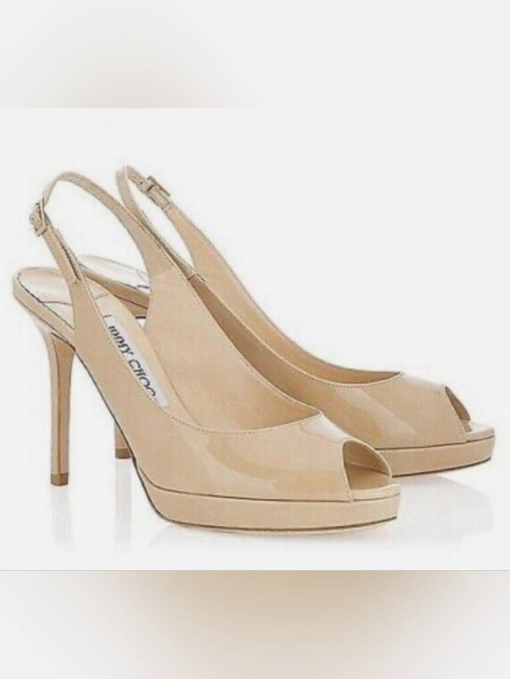 Jimmy Choo Nude Nova Patent Leather Slingback Platform Heels
